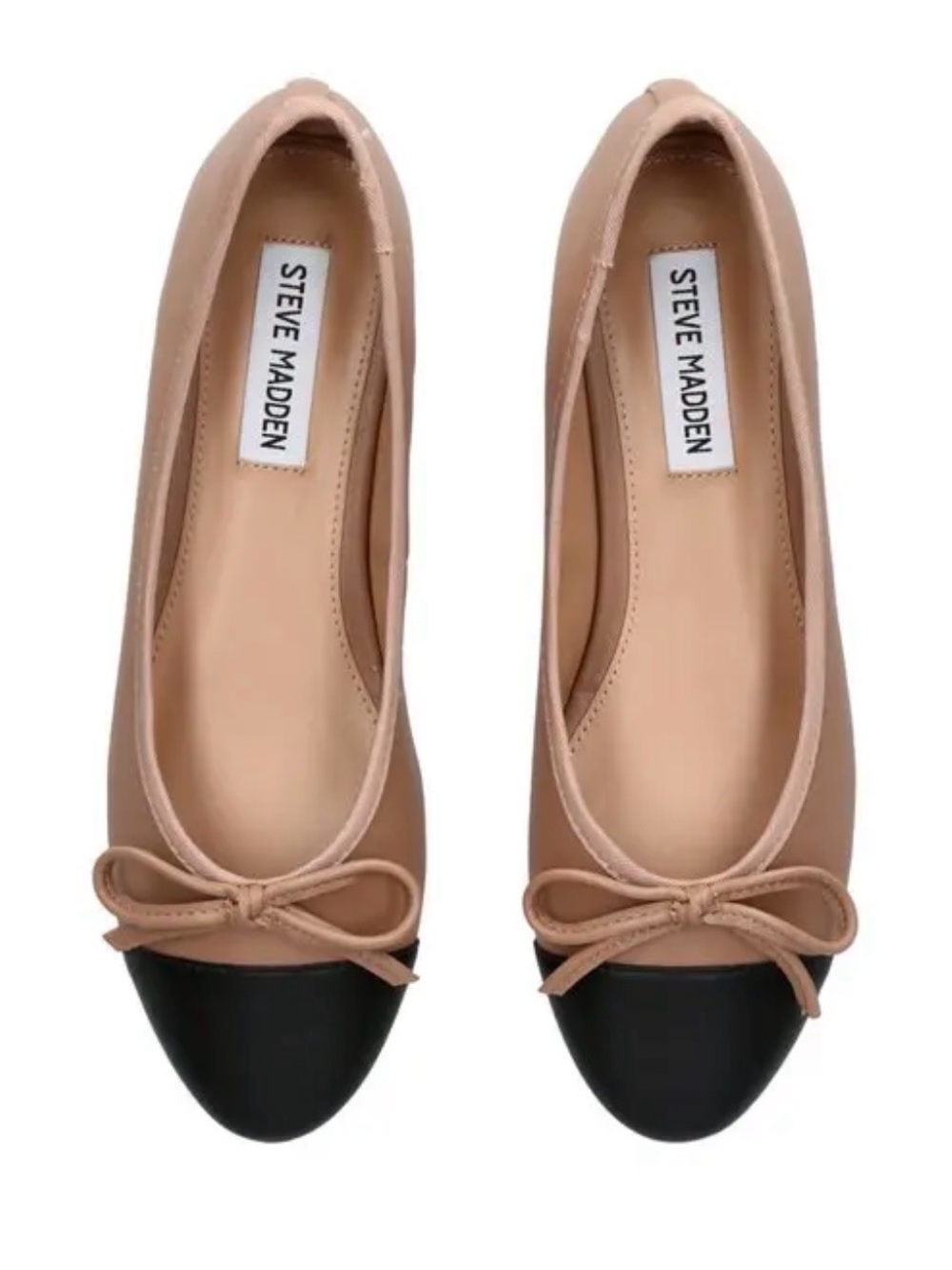 Steve Madden Beige and Black Cap-Toe Bow Ballet Flats